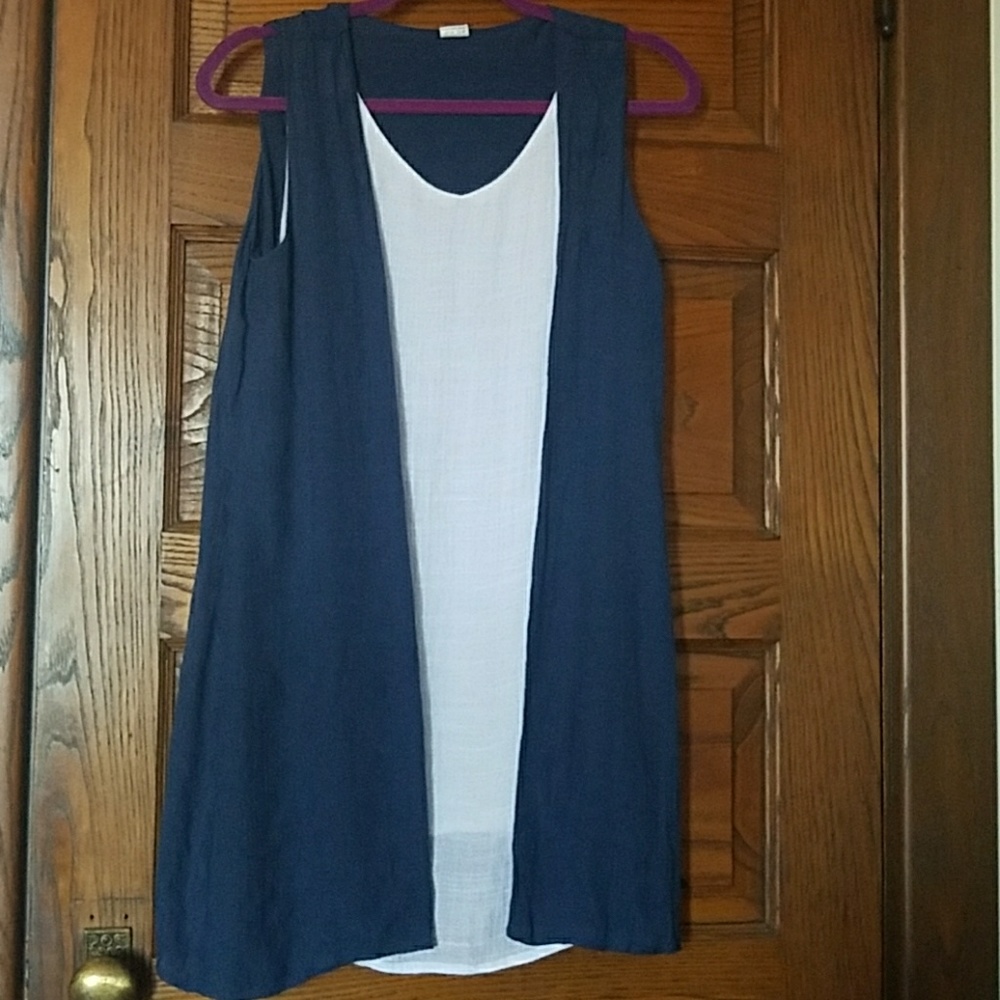 Silk Cotton Flowy Dress Navy White Small